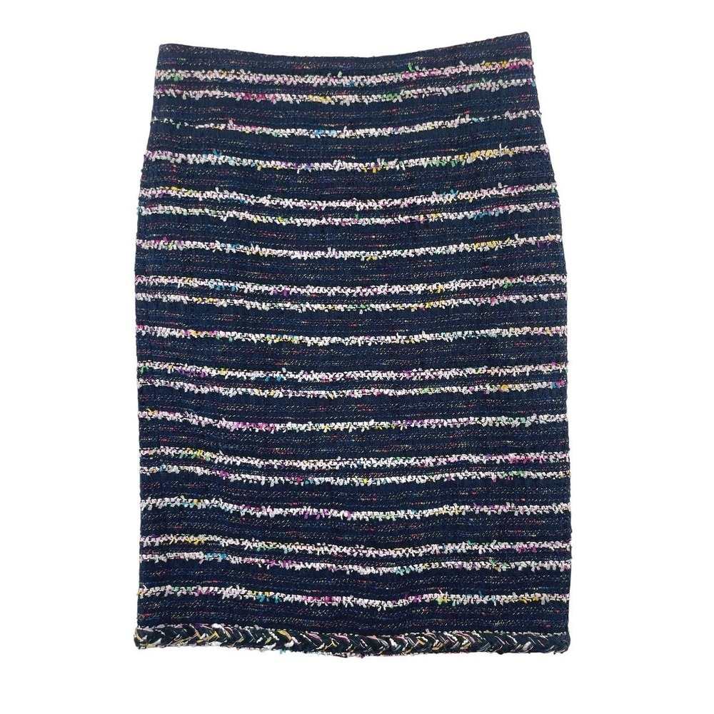 J.Crew No 2 Pencil Tweed Skirt Womens 2 Blue Multicolor Striped Preppy Work Knee